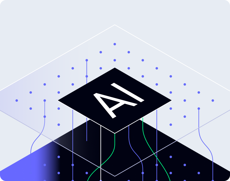 Et lagdelt designkoncept med AI.