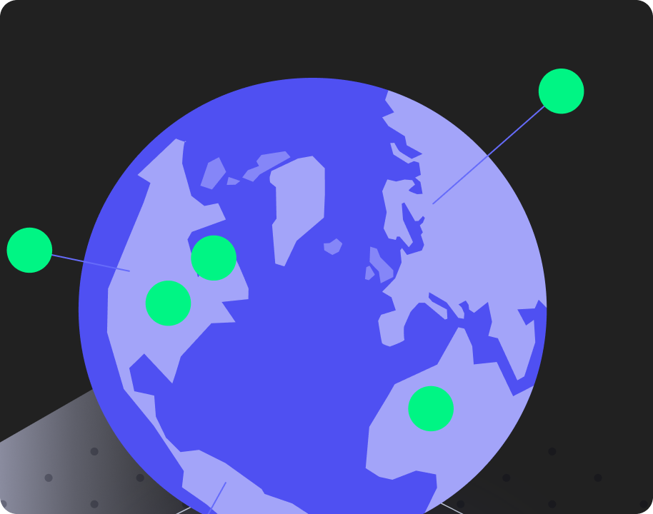 En stiliseret globus med geografiske nåle.