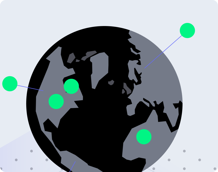 En stiliseret globus med geografiske nåle.